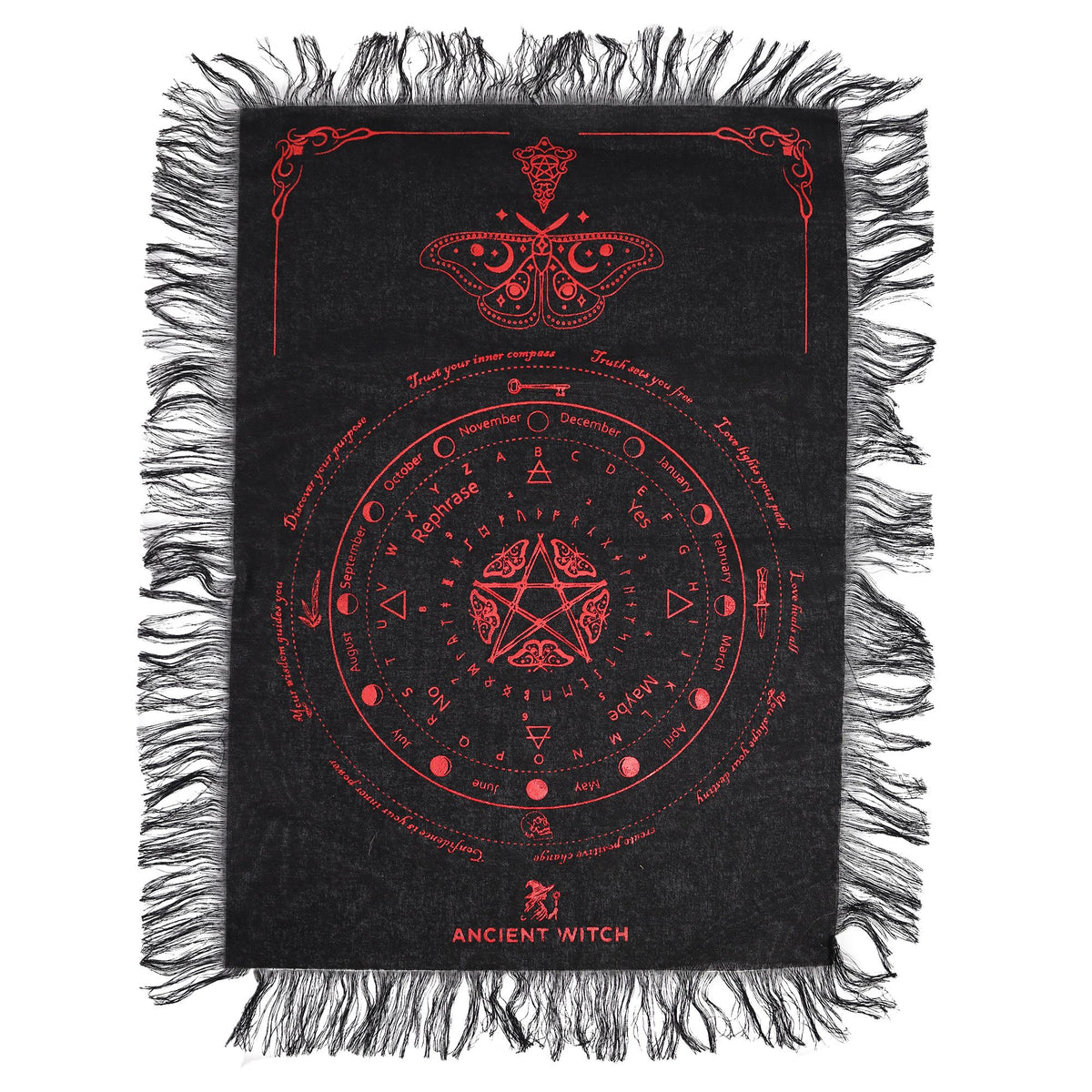 Ancient Witch Mystic Moth – Telo Divinatorio per Pendolo Nero e Rosso Sangue