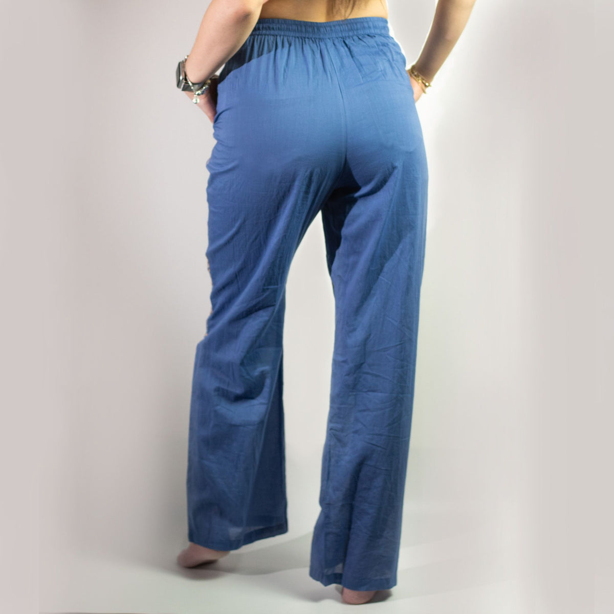 Pantaloni Nomad Sari Blu e Oro con Evil Eye – Taglia M/L